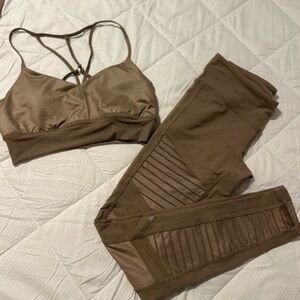 ALO Yoga Tan Sports Bra and Leggings Set